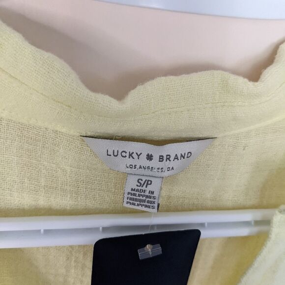 NEW Lucky Brand Woven Gauze Mixed Shirt Short Sleeve lemon yellow small @i - Picture 12 of 15
